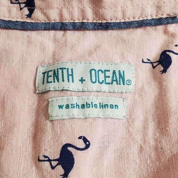 Tenth + Ocean Linen Pink Flamingo Beach Shirt Size L Casual Button Up Mens - Picture 7 of 8